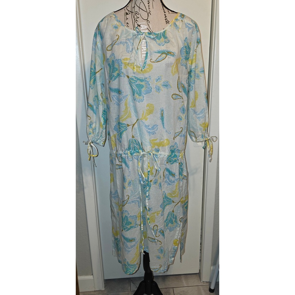 Banana Republic Cotton Floral Paisley Kaftan Dress Blue Yellow M/L Swim Cover Up